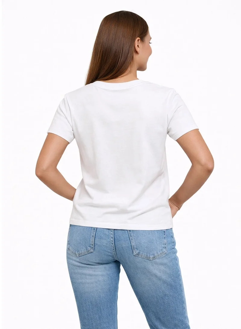 لعب البولو تيشيرت نسائي برسومات - أبيض